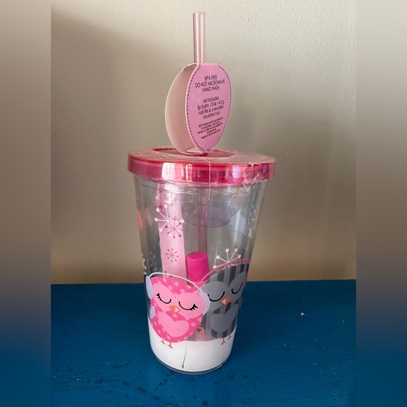 New Simple Pleasures Christmas Bath Set In Insulated Cup With Straw Holiday Owls - Picture 4 of 8